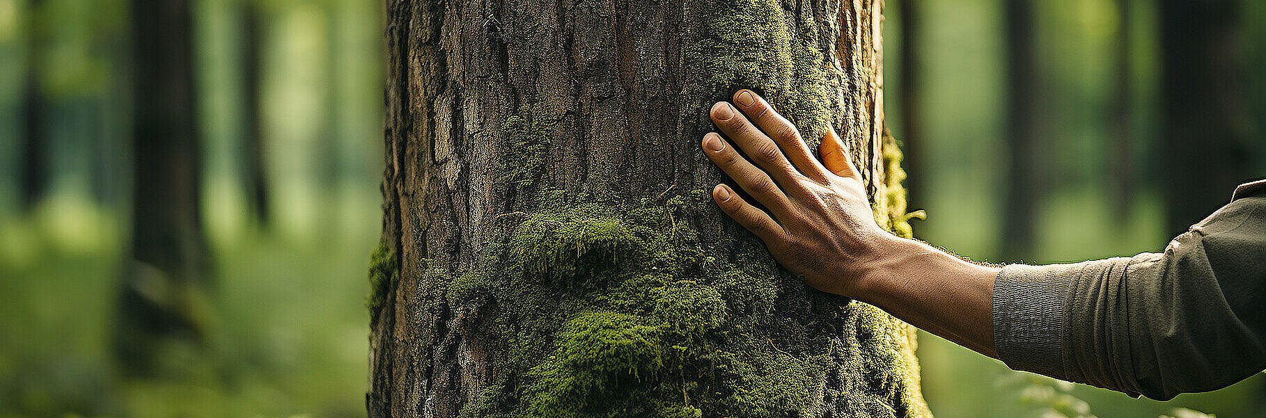 Wald, Baum, Hand am Baum